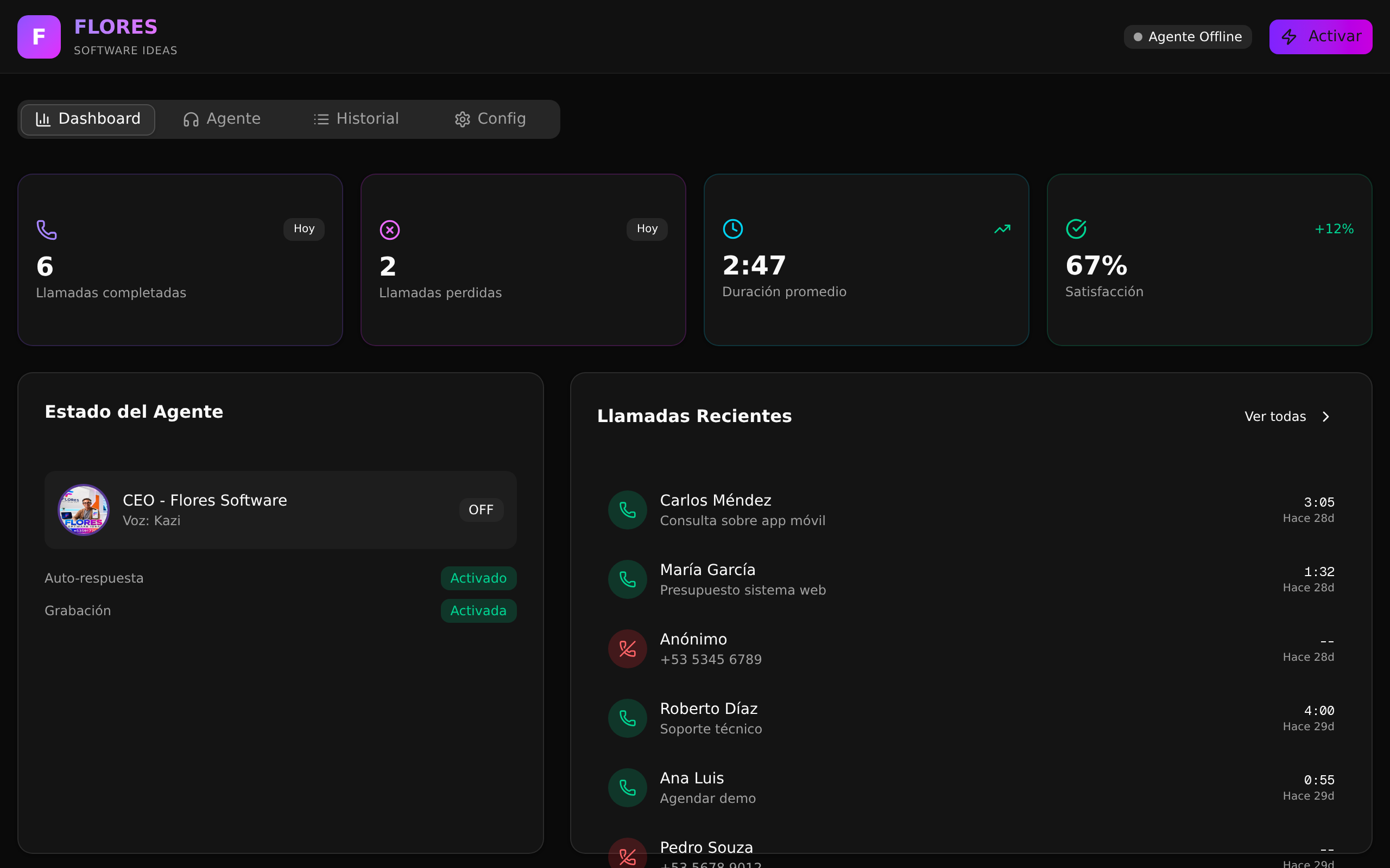 Captura de pantalla de Agente Voz CEO